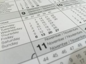 Calendar image showing days dates and months